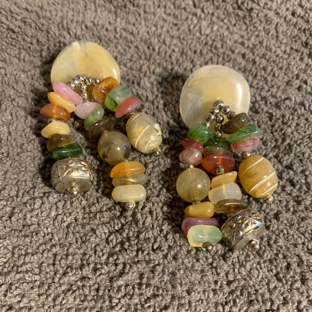Multicolored Beaded Dangle clip on  Earrings. Boho